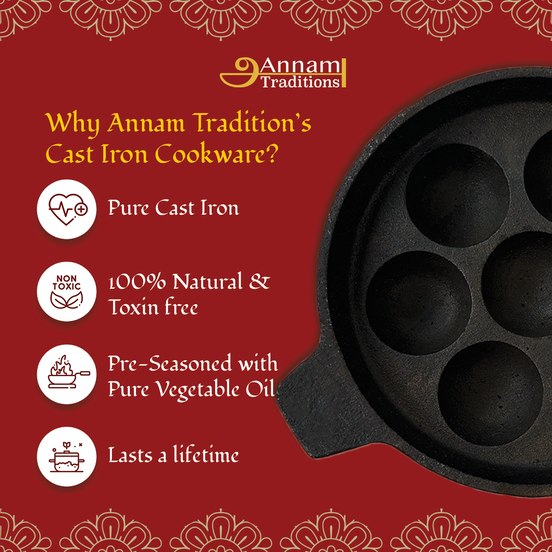 Cast Iron Paniyaram Pan - 7 Pits