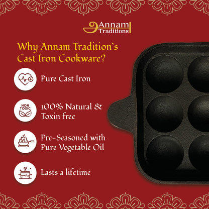 Cast Iron Paniyaram Pan - 9 Pits