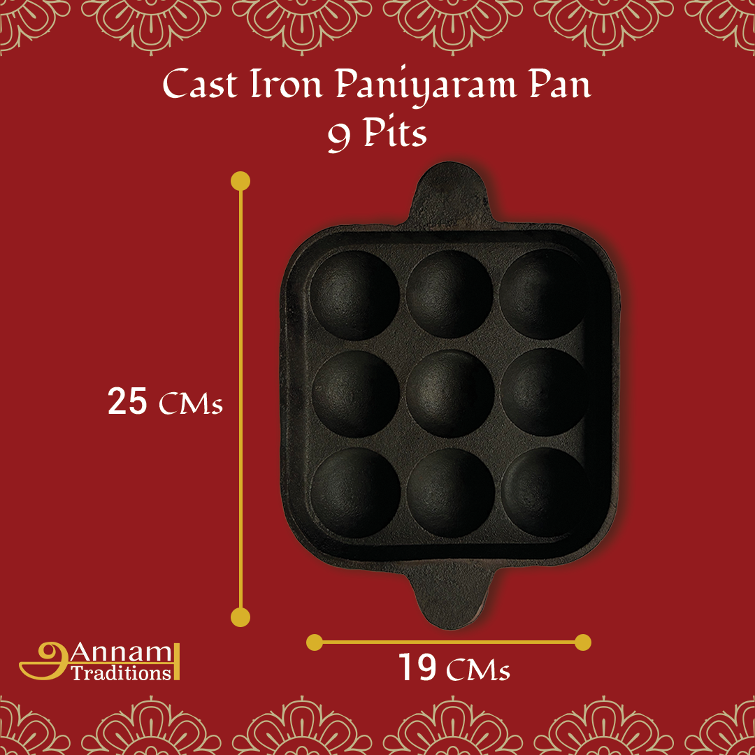 Cast Iron Paniyaram Pan - 9 Pits