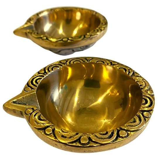 Ethnic Brass Round Diya (Set of 2)