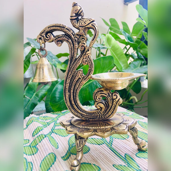 Brass Peacock Bell Diya/Lamp with Stand